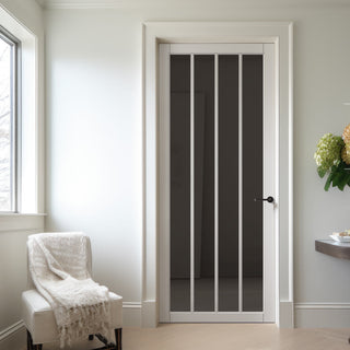 Image: Adiba Solid Wood Internal Door UK Made  DD0106T Tinted Glass - Cloud White Premium Primed - Urban Lite® Bespoke Sizes