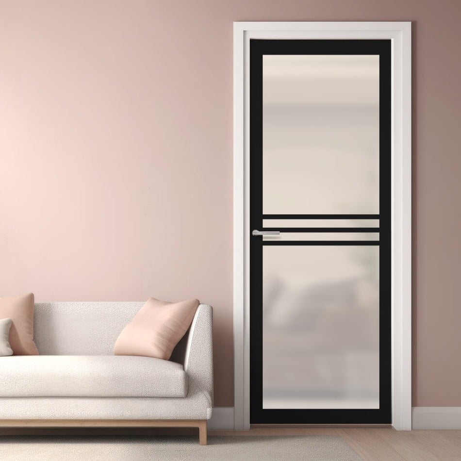 Adina Solid Wood Internal Door UK Made DD0107F Frosted Glass - 7 Colour Options Premium Primed - Urban Lite® Bespoke Sizes