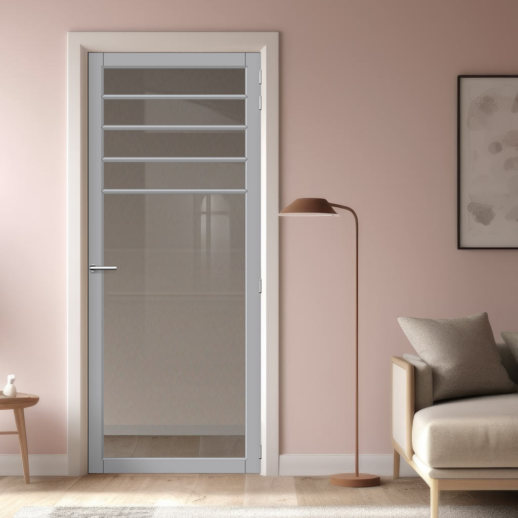 Drake Solid Wood Internal Door UK Made  DD0108C Clear Glass - Mist Grey Premium Primed - Urban Lite® Bespoke Sizes