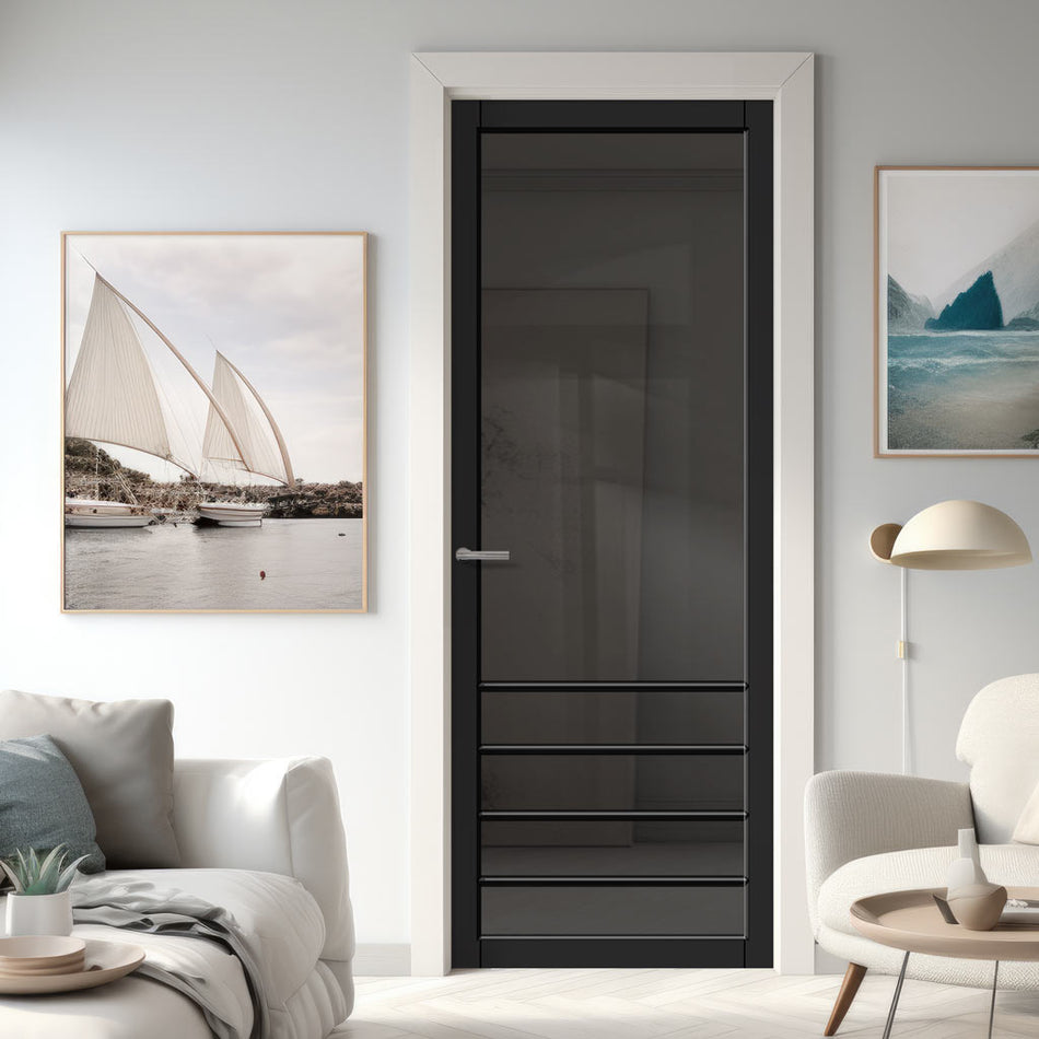 Hirahna Solid Wood Internal Door UK Made DD0109T Tinted Glass - 7 Colour Options Premium Primed - Urban Lite® Bespoke Sizes