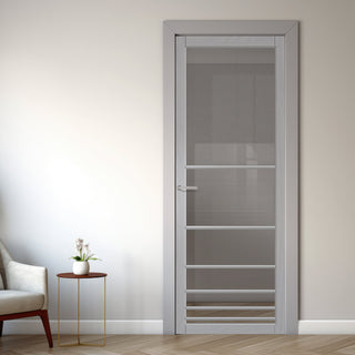 Image: Chord Solid Wood Internal Door UK Made  DD0110C Clear Glass - Mist Grey Premium Primed - Urban Lite® Bespoke Sizes