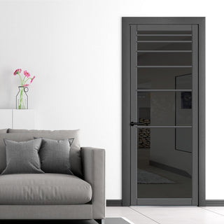 Image: Revella Solid Wood Internal Door UK Made  DD0111T Tinted Glass - Stormy Grey Premium Primed - Urban Lite® Bespoke Sizes