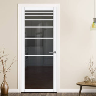 Image: Revella Solid Wood Internal Door UK Made  DD0111T Tinted Glass - Cloud White Premium Primed - Urban Lite® Bespoke Sizes
