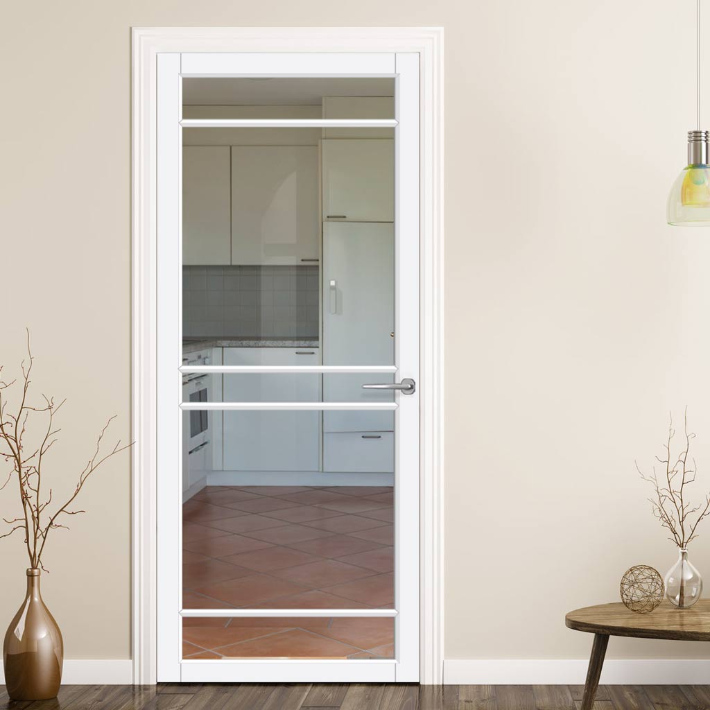 Ebida Solid Wood Internal Door UK Made  DD0113C Clear Glass - Cloud White Premium Primed - Urban Lite® Bespoke Sizes