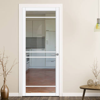Image: Ebida Solid Wood Internal Door UK Made  DD0113C Clear Glass - Cloud White Premium Primed - Urban Lite® Bespoke Sizes