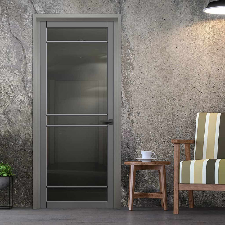 Ebida Solid Wood Internal Door UK Made DD0113T Tinted Glass - 7 Colour Options Premium Primed - Urban Lite® Bespoke Sizes