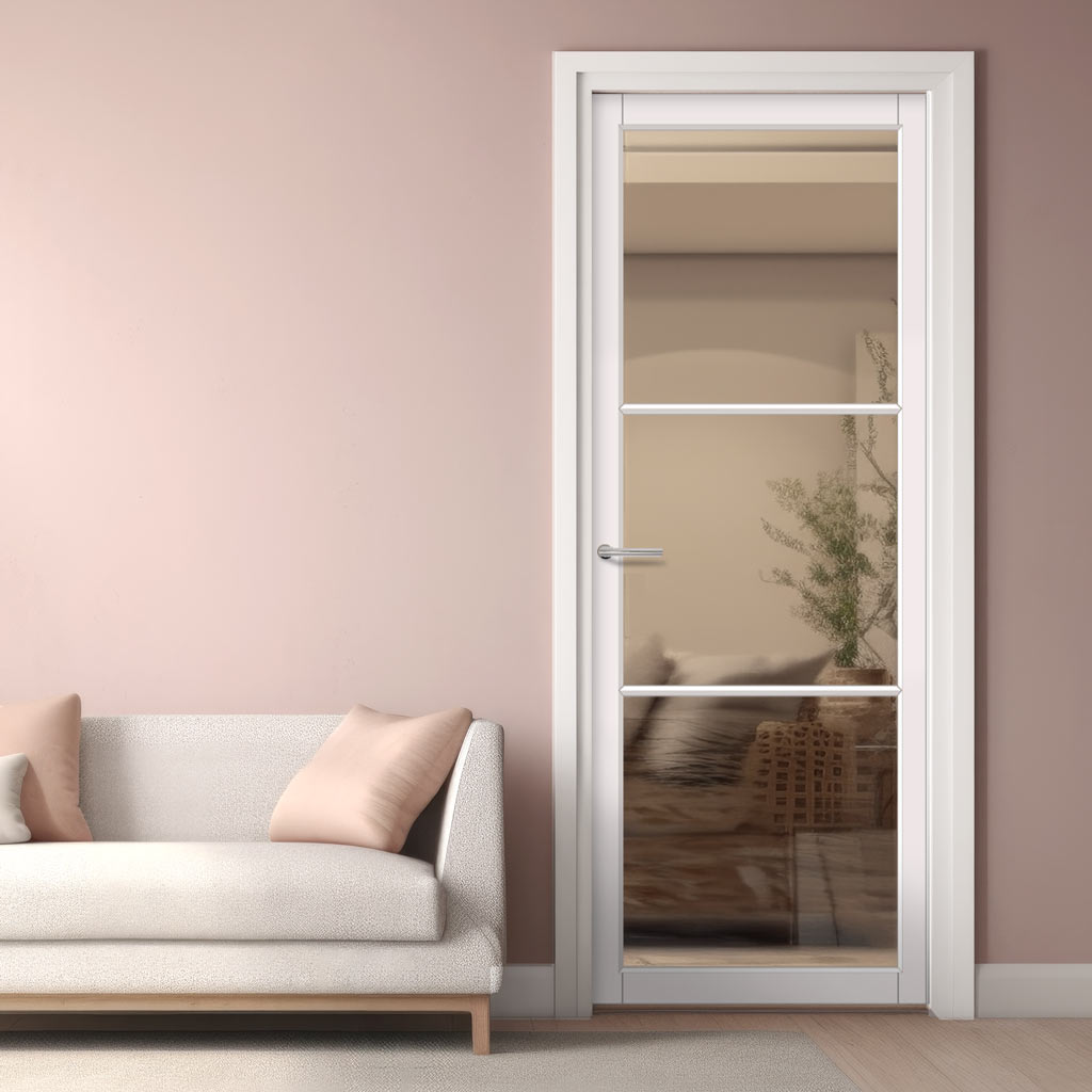 Iretta Solid Wood Internal Door UK Made  DD0115C Clear Glass - Cloud White Premium Primed - Urban Lite® Bespoke Sizes