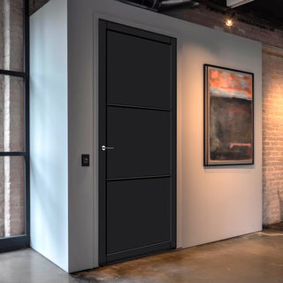 Image: Iretta Panel Solid Wood Internal Door UK Made  DD0115P - Shadow Black Premium Primed - Urban Lite® Bespoke Sizes