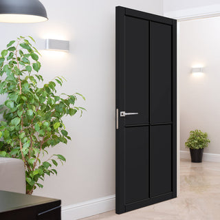 Image: Kora Panel Solid Wood Internal Door UK Made  DD0116P - Shadow Black Premium Primed - Urban Lite® Bespoke Sizes