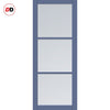 Manchester 3 Pane Solid Wood Internal Door Pair UK Made DD6306 - Clear Reeded Glass - Eco-Urban® Heather Blue Premium Primed