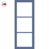Eco-Urban Manchester 3 Pane Solid Wood Internal Door Pair UK Made DD6306SG - Frosted Glass - Eco-Urban® Heather Blue Premium Primed