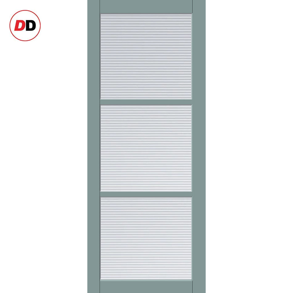 Manchester 3 Pane Solid Wood Internal Door UK Made DD6306 - Clear Reeded Glass - Eco-Urban® Sage Sky Premium Primed