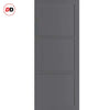 SpaceEasi Top Mounted Black Folding Track & Double Door - Eco-Urban® Manchester 3 Panel Solid Wood Door DD6305 - Premium Primed Colour Options
