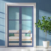Manchester 3 Pane Solid Wood Internal Door Pair UK Made DD6306 - Clear Reeded Glass - Eco-Urban® Heather Blue Premium Primed