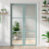 Manchester 3 Pane Solid Wood Internal Door Pair UK Made DD6306 - Clear Reeded Glass - Eco-Urban® Sage Sky Premium Primed