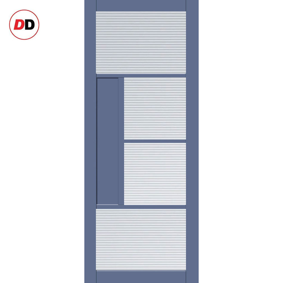 Boston 4 Pane Solid Wood Internal Door UK Made DD6311 - Clear Reeded Glass - Eco-Urban® Heather Blue Premium Primed