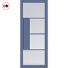 Boston 4 Pane Solid Wood Internal Door UK Made DD6311 - Clear Reeded Glass - Eco-Urban® Heather Blue Premium Primed