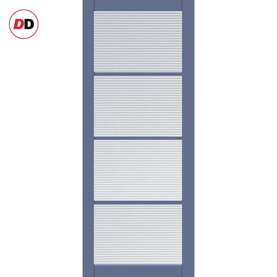 Brooklyn 4 Pane Solid Wood Internal Door UK Made DD6308 - Clear Reeded Glass - Eco-Urban® Heather Blue Premium Primed