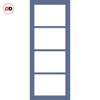 Brooklyn 4 Pane Solid Wood Internal Door UK Made DD6308G - Clear Glass - Eco-Urban® Heather Blue Premium Primed