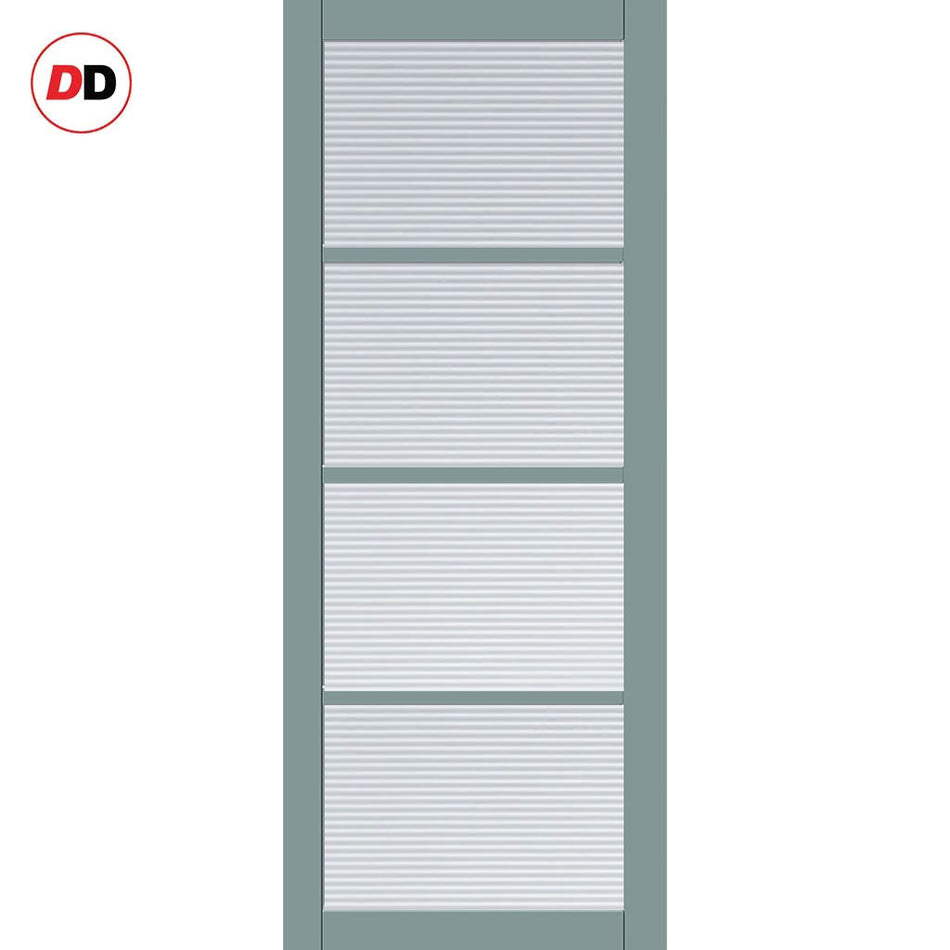 Brooklyn 4 Pane Solid Wood Internal Door UK Made DD6308 - Clear Reeded Glass - Eco-Urban® Sage Sky Premium Primed