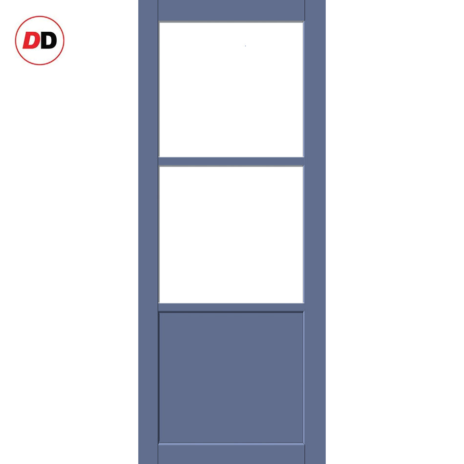 Berkley 2 Pane 1 Panel Solid Wood Internal Door UK Made DD6309G - Clear Glass - Eco-Urban® Heather Blue Premium Primed