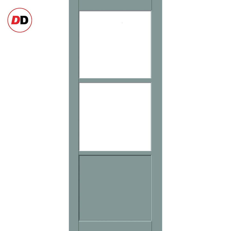 Berkley 2 Pane 1 Panel Solid Wood Internal Door UK Made DD6309G - Clear Glass - Eco-Urban® Sage Sky Premium Primed
