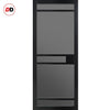 SpaceEasi Top Mounted Black Folding Track & Double Door - Handcrafted Eco-Urban Sheffield 5 Pane Solid Wood Door DD6312 - Tinted Glass - Premium Primed Colour Options