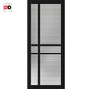 Glasgow 6 Pane Solid Wood Internal Door Pair UK Made DD6314 - Clear Reeded Glass - Eco-Urban® Shadow Black Premium Primed