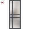 Glasgow 6 Pane Solid Wood Internal Door Pair UK Made DD6314 - Clear Reeded Glass - Eco-Urban® Stormy Grey Premium Primed