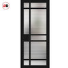 Leith 9 Pane Solid Wood Internal Door Pair UK Made DD6316 - Clear Reeded Glass - Eco-Urban® Shadow Black Premium Primed