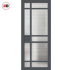 Leith 9 Pane Solid Wood Internal Door Pair UK Made DD6316 - Clear Reeded Glass - Eco-Urban® Stormy Grey Premium Primed