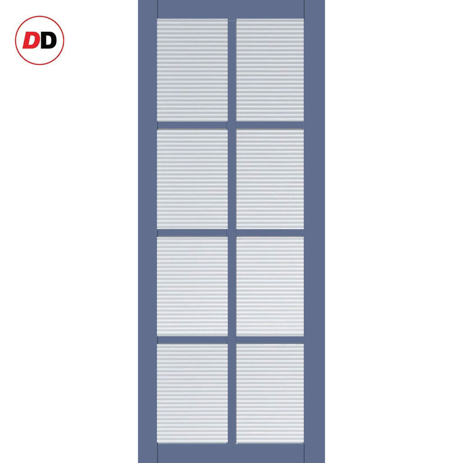 Perth 8 Pane Solid Wood Internal Door UK Made DD6318 - Clear Reeded Glass - Eco-Urban® Heather Blue Premium Primed