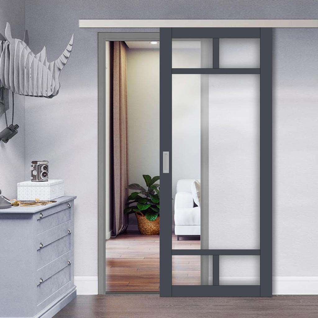 Single Sliding Door & Premium Wall Track - Eco-Urban® Sydney 5 Pane Door DD6417G Clear Glass - 6 Colour Options