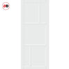 SpaceEasi Top Mounted Black Folding Track & Double Door - Eco-Urban® Arran 5 Panel Solid Wood Door DD6432 - Premium Primed Colour Options