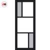 SpaceEasi Top Mounted Black Folding Track & Double Door - Eco-Urban® Arran 5 Pane Solid Wood Door DD6432G Clear Glass(2 FROSTED PANES) - Premium Primed Colour Options