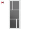 SpaceEasi Top Mounted Black Folding Track & Double Door - Handcrafted Eco-Urban Arran 5 Pane Solid Wood Door DD6432T Tinted Glass - Premium Primed Colour Options
