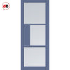 Breda 3 Pane 1 Panel Solid Wood Internal Door UK Made DD6439 - Clear Reeded Glass - Eco-Urban® Heather Blue Premium Primed