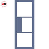 Breda 3 Pane  Solid Wood Internal Door Pair UK Made DD6439G Clear Glass - Eco-Urban® Heather Blue Premium Primed