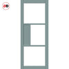 Breda 3 Pane 1 Panel Solid Wood Internal Door Pair UK Made DD6439SG Frosted Glass - Eco-Urban® Sage Sky Premium Primed