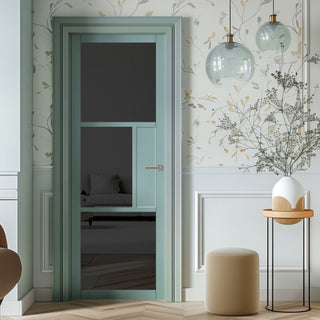 Image: Breda 3 Pane 1 Panel Solid Wood Internal Door UK Made DD6439 - Tinted Glass - Eco-Urban® Sage Sky Premium Primed