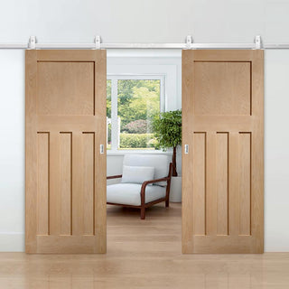 Image: Top Mounted Stainless Steel Sliding Track & Double Door - DX 1930'S Oak Panel Doors - Prefinished