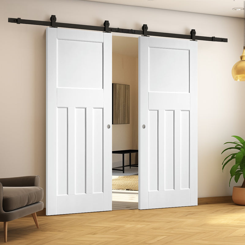 Top Mounted Black Sliding Track & Double Door - DX30's Panel White Primed Internal Door - White Primed