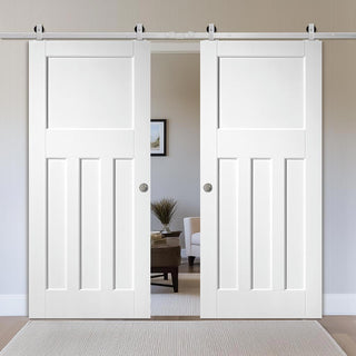 Image: Top Mounted Stainless Steel Sliding Track & Double Door - DX30's Panel White Primed Internal Door - White Primed