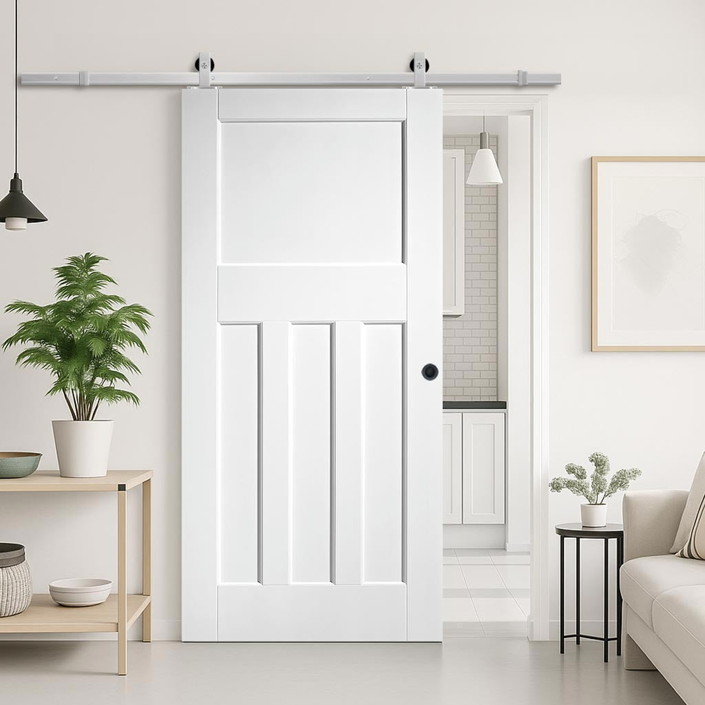 Top Mounted Stainless Steel Sliding Track & Door - DX30's Panel White Primed Internal Door - White Primed