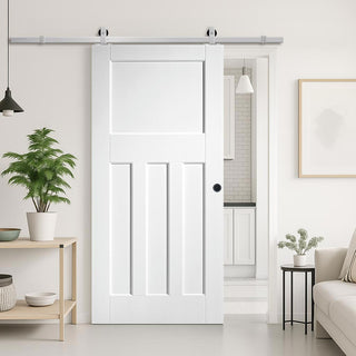 Image: Top Mounted Stainless Steel Sliding Track & Door - DX30's Panel White Primed Internal Door - White Primed