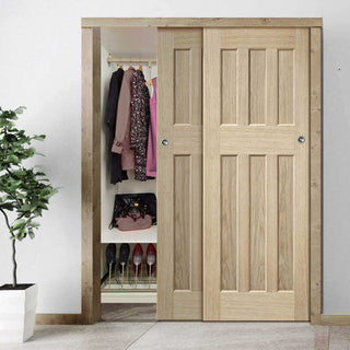Image: Minimalist Wardrobe Door & Frame Kit - Two DX 60's Nostalgia Oak Panel Doors - Unfinished