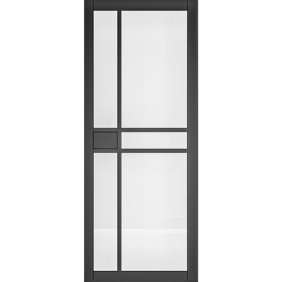 Sliding Top Mounted Black Folding Track & Double Door - Dalston Black Door - Prefinished - Clear Glass - Urban Collection