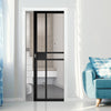Dalston Black Single Evokit Pocket Door - Prefinished - Clear Glass - Urban Collection