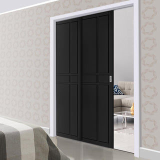 Image: Dalston Black Staffetta Twin Telescopic Pocket Door - Prefinished - Urban Collection