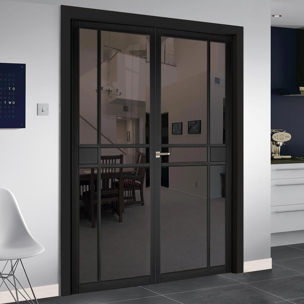 Dalston Black Internal Door Pair - Prefinished - Tinted Glass - Urban Collection